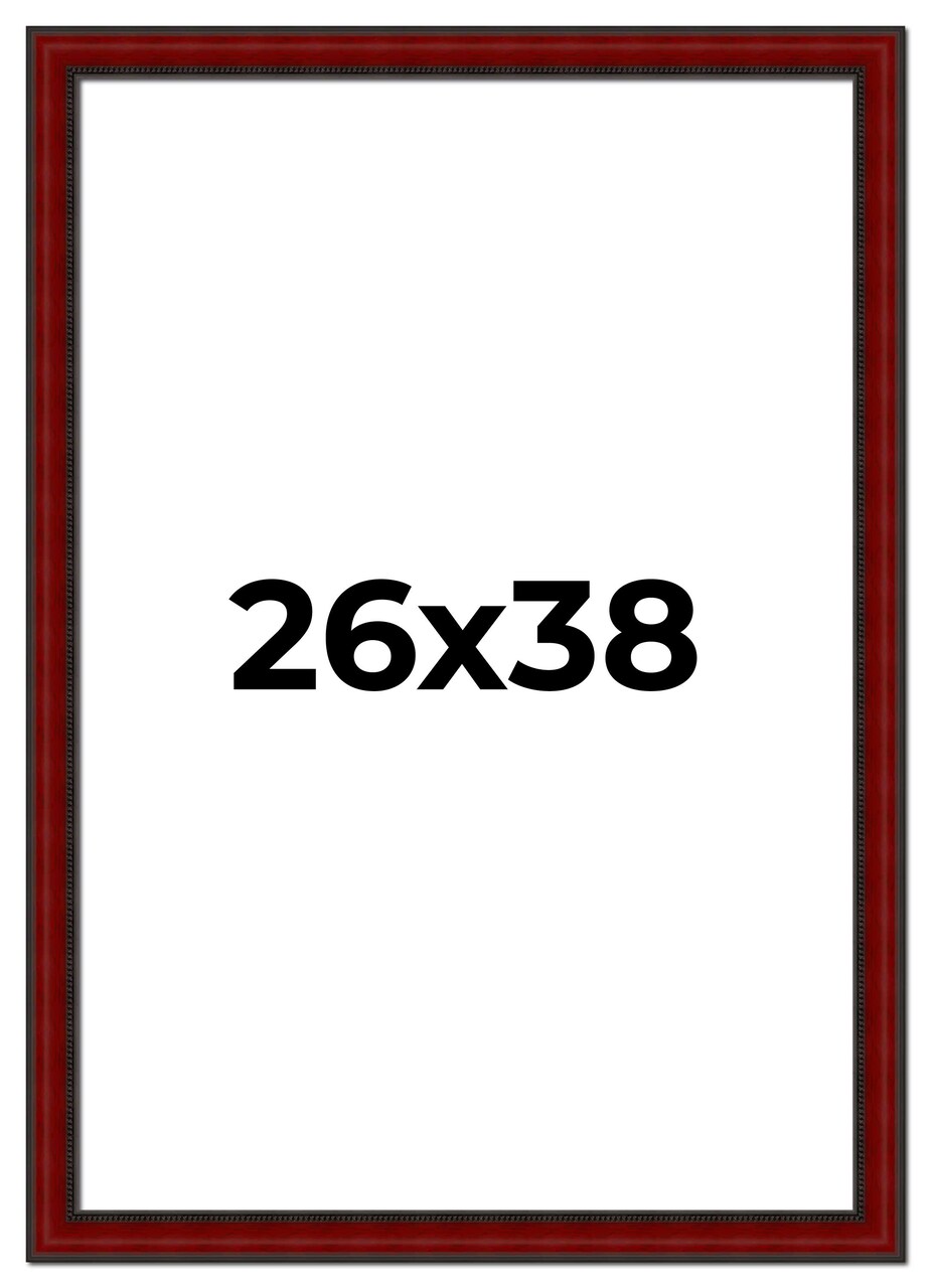 26x38 Weathered Red Picture Frame - UV Acrylic, Foam Board Backing, Hanging Hardware
